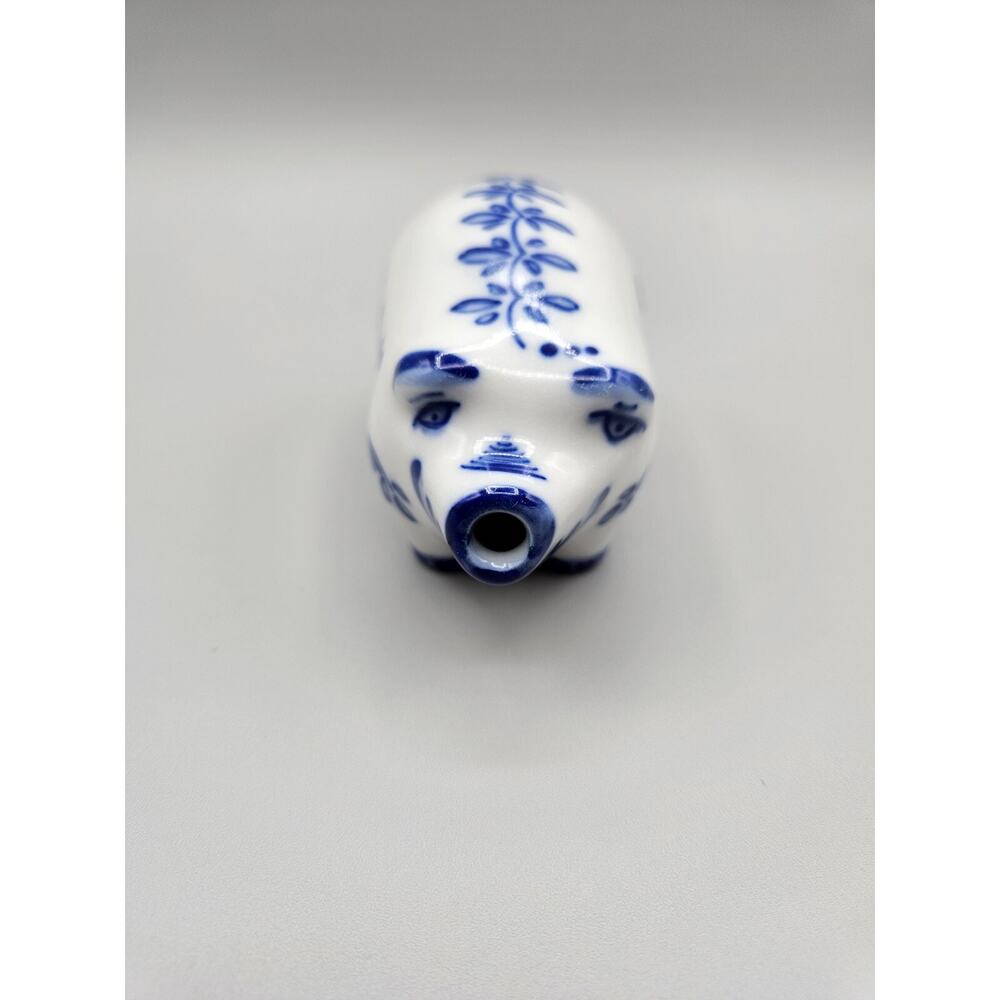 Blue And White Pig Figurine Open mouth Hand Painted Viana Do Castelo Portugal - Picture 2 of 9